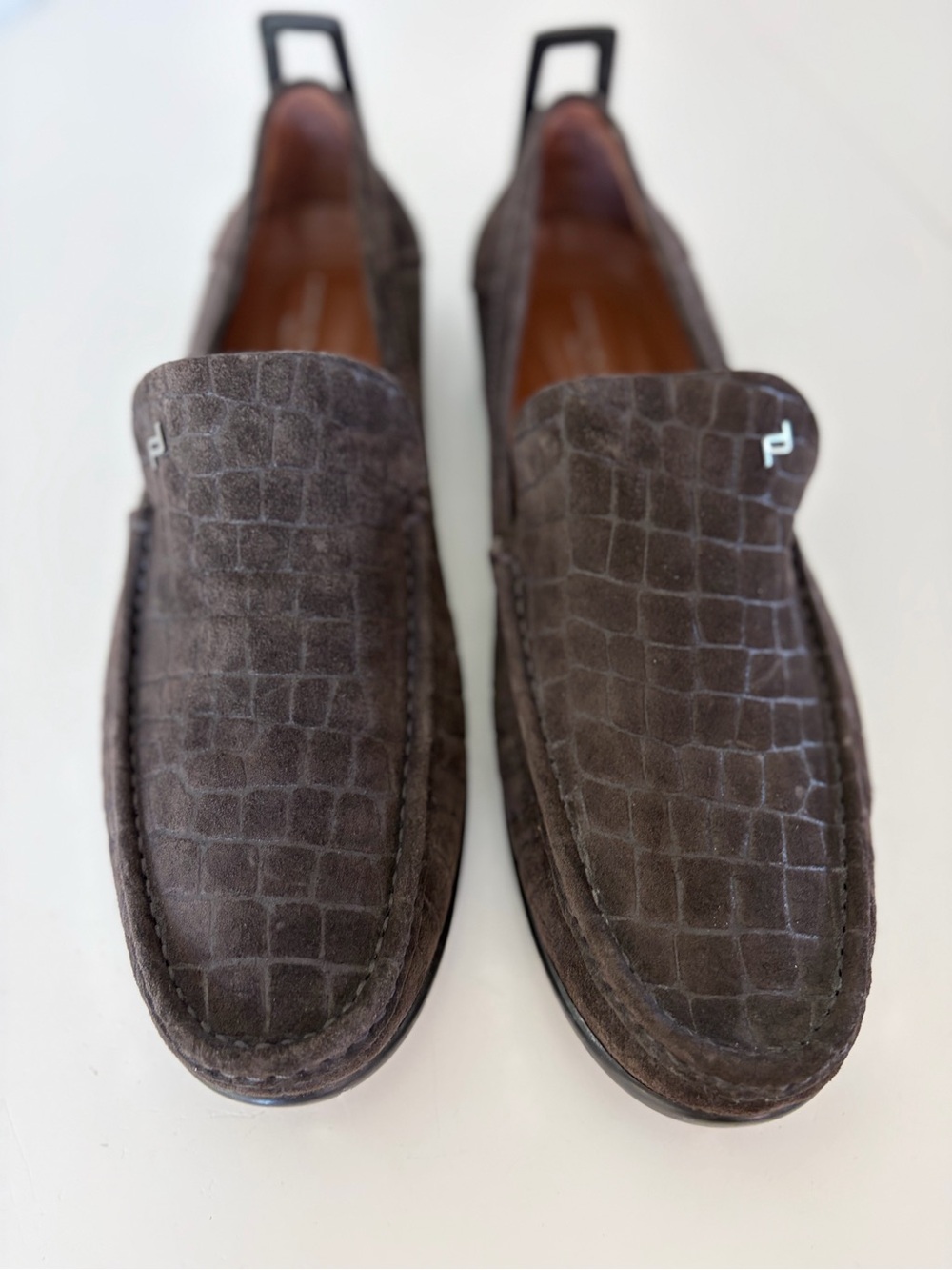 Porsche Design Beverly Hills Suede Croc Embossed Brown Moccasin Driving Loafers